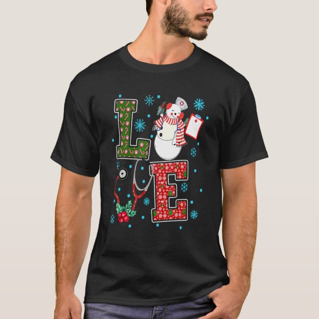Kärlek Nurse jul Cute Snögubbe X Mas Pajama RN T Shirt (Framsida)