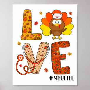 Kärlek Nurse Life Fall Mbu Nurse Turkey Thanksgivi Poster