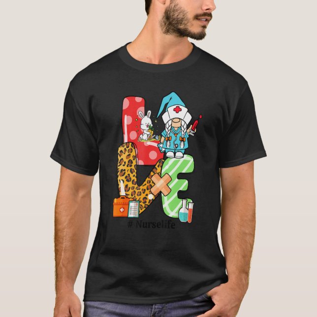 Kärlek Nurse Life Påsk Gnome Egg Hunting Basket T Shirt (Framsida)