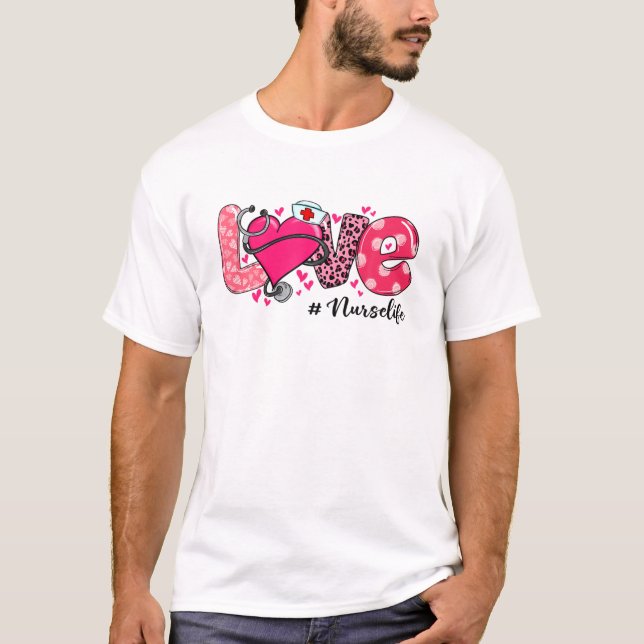 Kärlek Nurse Life Stethoscope Leopard Nursing Vale T Shirt (Framsida)