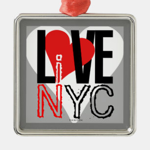 Kärlek NYC bor i NYC kvadrerar prydnadgrå färg Julgransprydnad Metall