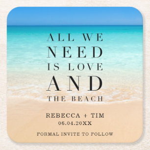 Kärlek och Beach-bröllopet Spara datumet Underlägg Papper Kvadrat
