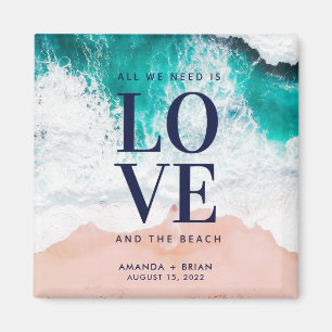 Kärlek och Beach Coastal Wedding Favor Magnet