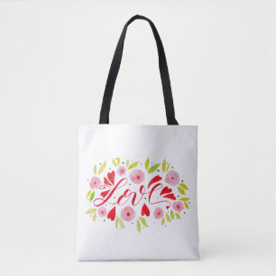 Kärlek och blommor - rosa och rött tygkasse