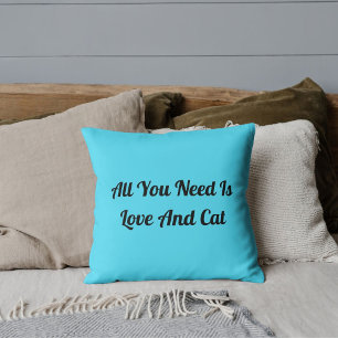 Kärlek och Cat Personlig Cute Funny Quote Blue Kudde