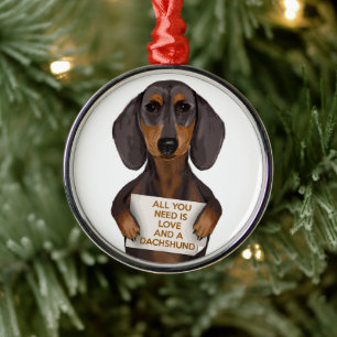 Kärlek och Dachshund Julgransprydnad Metall