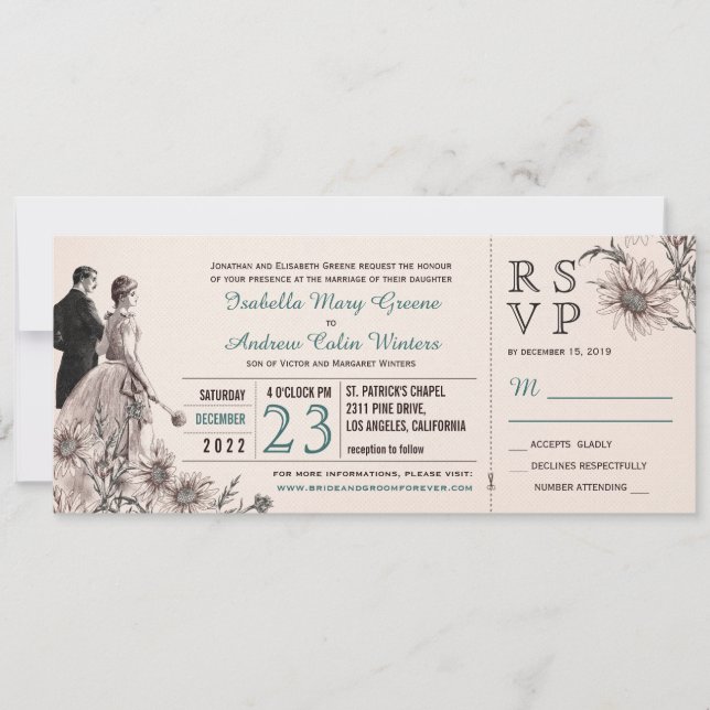 Kärlek och Daisy Vintage bröllop Inbjudan och OSA (Framsida)