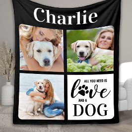 Kärlek och en Hund 3 Pet Photo Collage Fleecefilt