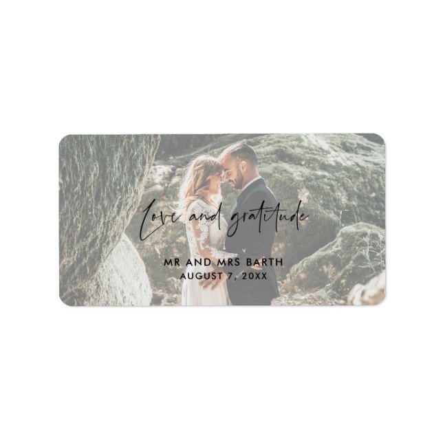 Kärlek och Gratitude Bröllop Photo Tack Adressetikett (Framsidan)