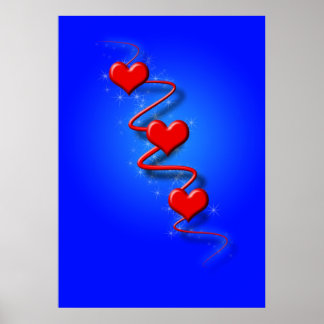 Kärlek och Hearts på Blue Poster