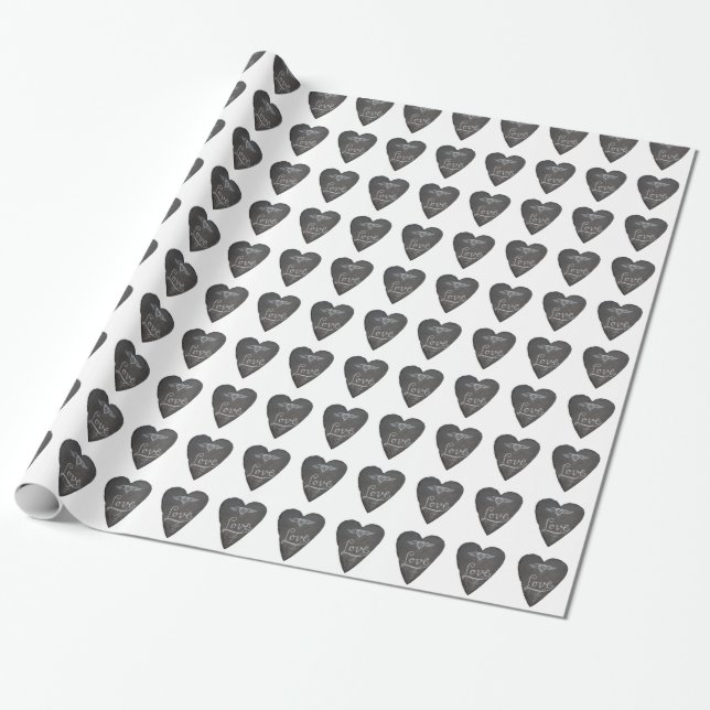 Kärlek och hjärta i krita svart tavla mönster presentpapper (Utrullad)