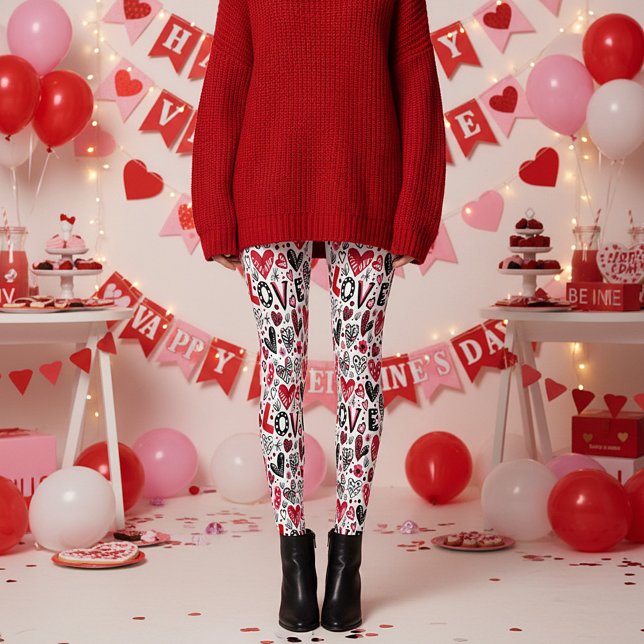 Kärlek och hjärtan doodle konst valentin leggings (Skapare uppladdad)