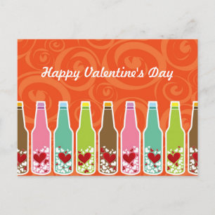 Kärlek och hjärtan i Flaskor Whimsical Valentine D Helg Vykort