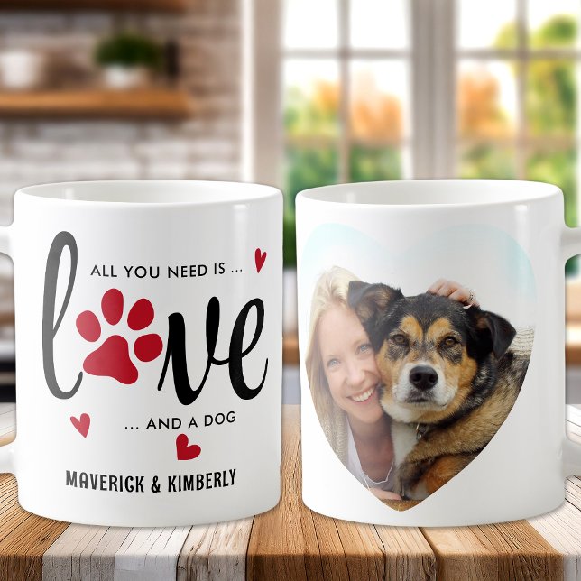 Kärlek och Hund Heart Cute Pet Photo Valentine Kaffemugg (Skapare uppladdad)