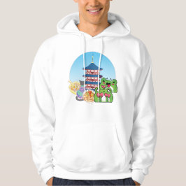 Kärlek och japansk gastronomi med katt och grodor hoodie