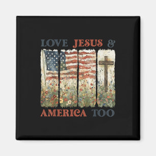 Kärlek Och Jesus Amerika Också 4:e Juli Vildblomma Magnet