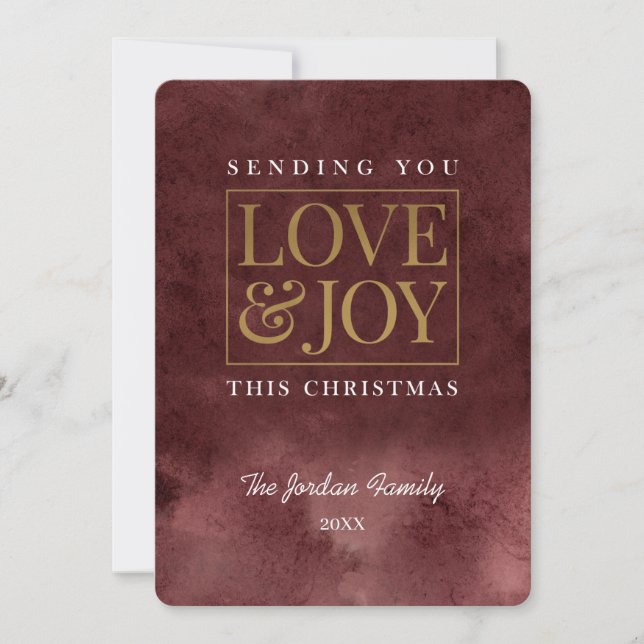 Kärlek och Joy Burgundy Emerald Julkort (Framsida)