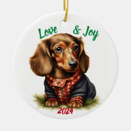 Kärlek och Joy Dachshund: Vattenfärg Julgransprydnad Keramik
