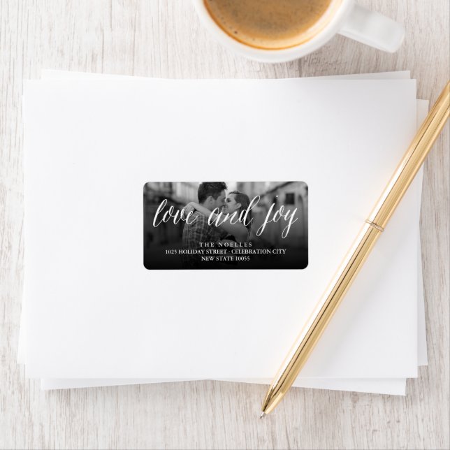 Kärlek och Joy Mr & Mrs. 1:a julfoto Bröllop Adressetikett (Insitu)