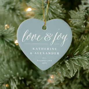 Kärlek och Joy Mr & Mrs. 1:a julfoto Bröllop Julgransprydnad Keramik