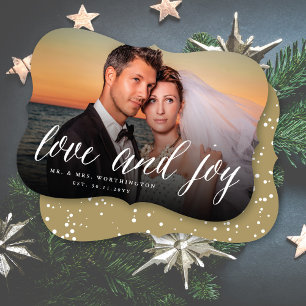 Kärlek och Joy Mr & Mrs. 1:a julfoto Bröllop Julkort