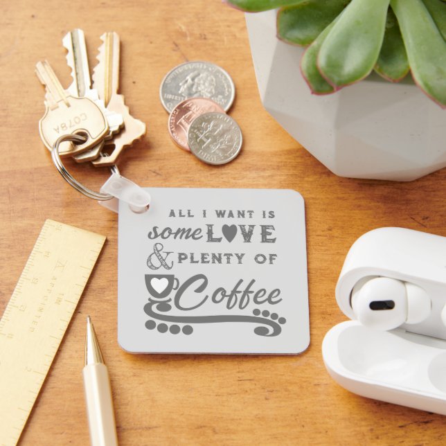 Kärlek och kaffetillsatsen initialer grått nyckelring (Skrivbord)