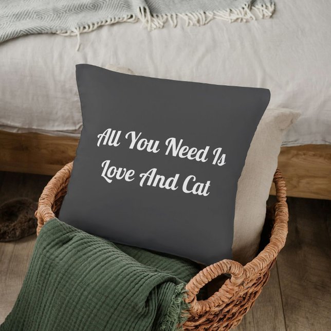 Kärlek och katt-Personlig Cute Quote Mörk Grått Kudde (Skapare uppladdad)