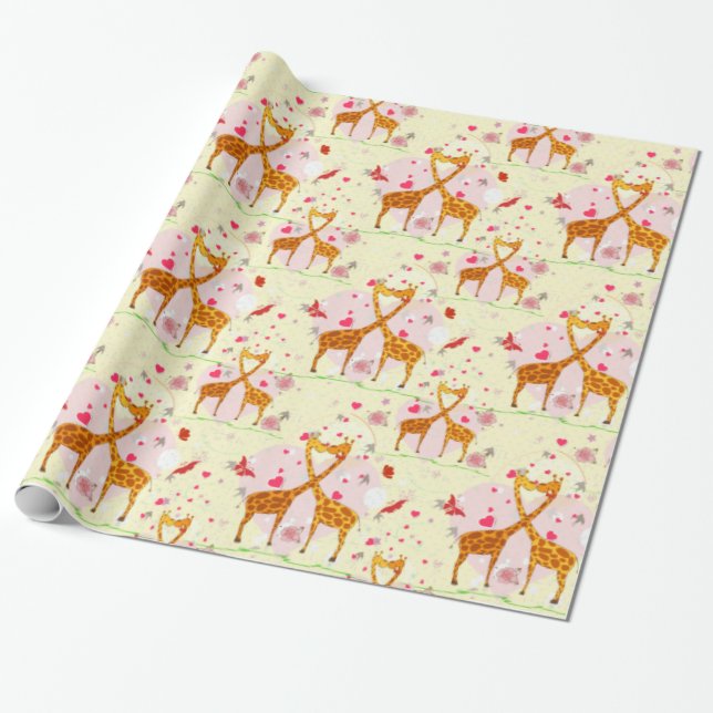 Kärlek och Kisses Giraffes Presentpapper (Utrullad)