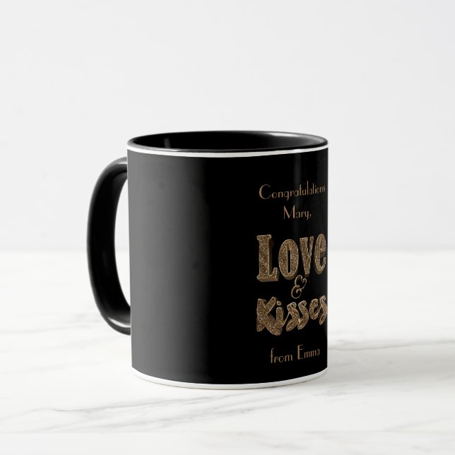 Kärlek och Kisses Romantic Elegant Guld Typografi Mugg (Framsida vänster)