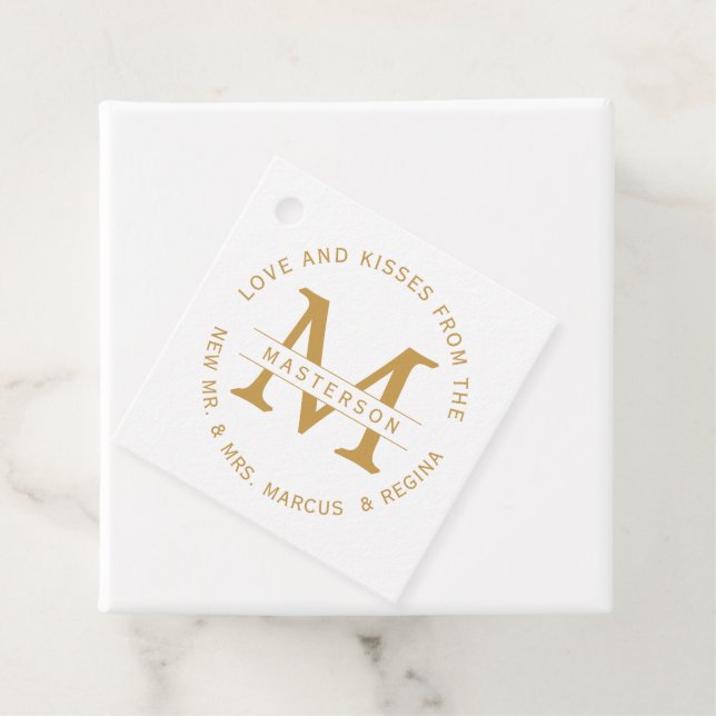 Kärlek och Kyssar Monogram Bröllopspar Gåvor Etiketter (På plats)
