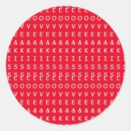 kärlek och kyssar, roligt röd, vit bildtext runt klistermärke