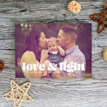 Kärlek och lätt enkelfoto-Hanukah-kort Julkort<br><div class="desc">Det här moderna Hanukkah-kortet har ord kärlek och ljus över ett utfallsfoto från fullt. Baksidan har en strimlad mönster.</div>