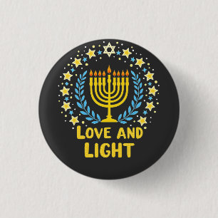Kärlek och Light Menorah Jewish Hanukkah Helgdag Knapp