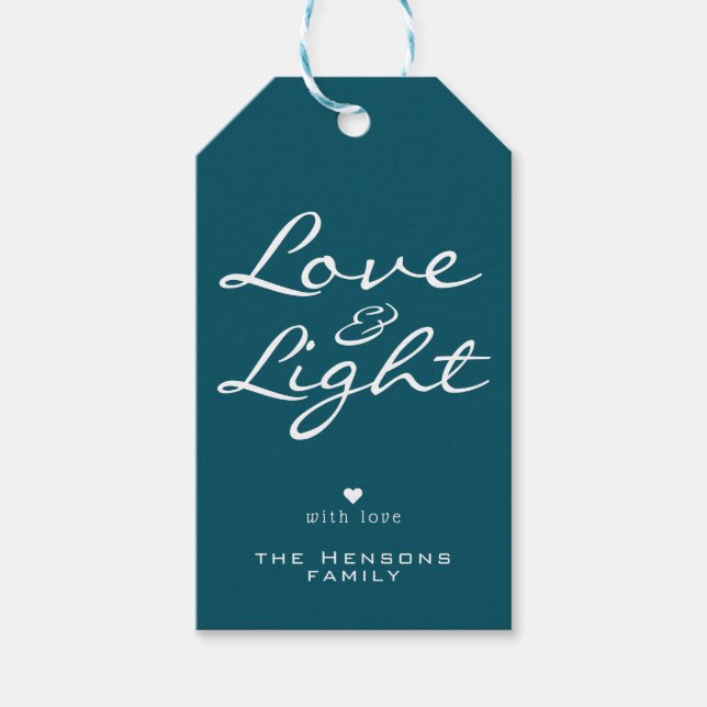 Kärlek och Light Script Blue Grönt Namn jul Presentetikett (Framsidan)