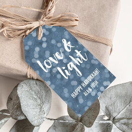 Kärlek och ljus | Blue Bokeh Hanukkah Presentetikett