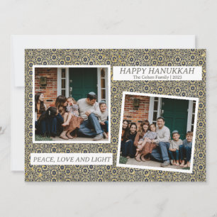 Kärlek och ljus Elegant Hanukkah-familjen 2 foto Julkort