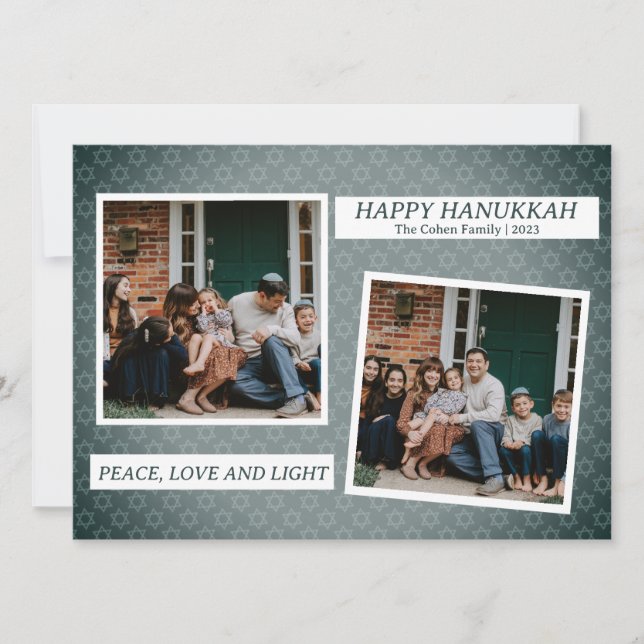 Kärlek och ljus | Elegant Hanukkah-familjen 2 foto Julkort (Framsida)