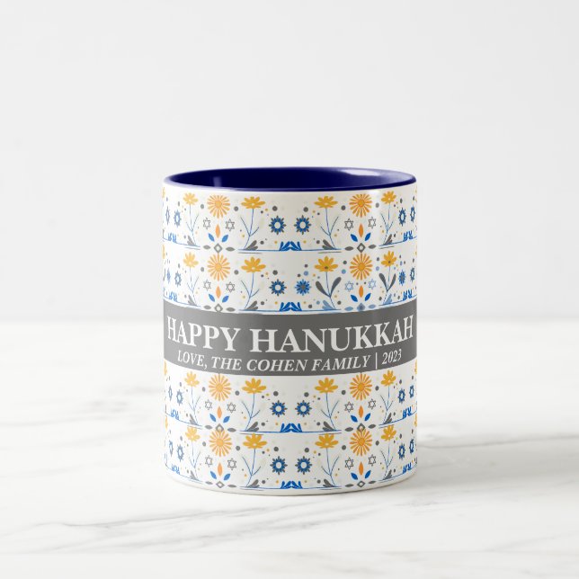 Kärlek och ljus | Enkel Elegant Hanukkah-familjen Två-Tonad Mugg (Center)