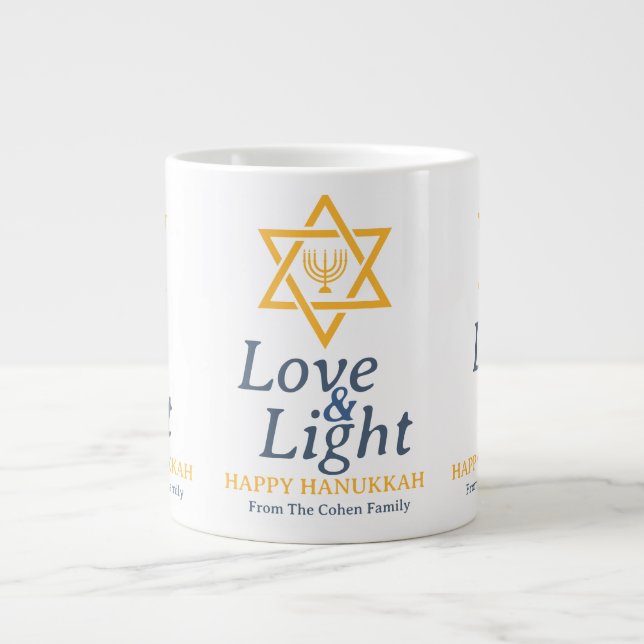 Kärlek och ljus | Enkel Hanukkah-familj Jumbo Mugg (Framsidan)