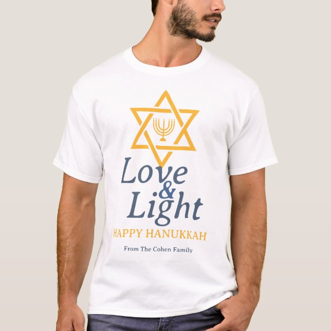 Kärlek och ljus | Enkel Hanukkah-familj T Shirt (Framsida)