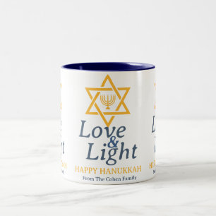 Kärlek och ljus Enkel Hanukkah-familj Två-Tonad Mugg