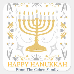 Kärlek och ljus   Enkel Lycklig Hanukkah-familj Fyrkantigt Klistermärke