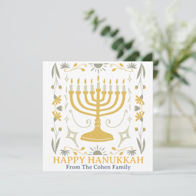 Kärlek och ljus | Enkel Lycklig Hanukkah-familj Julkort (Stående Fram)