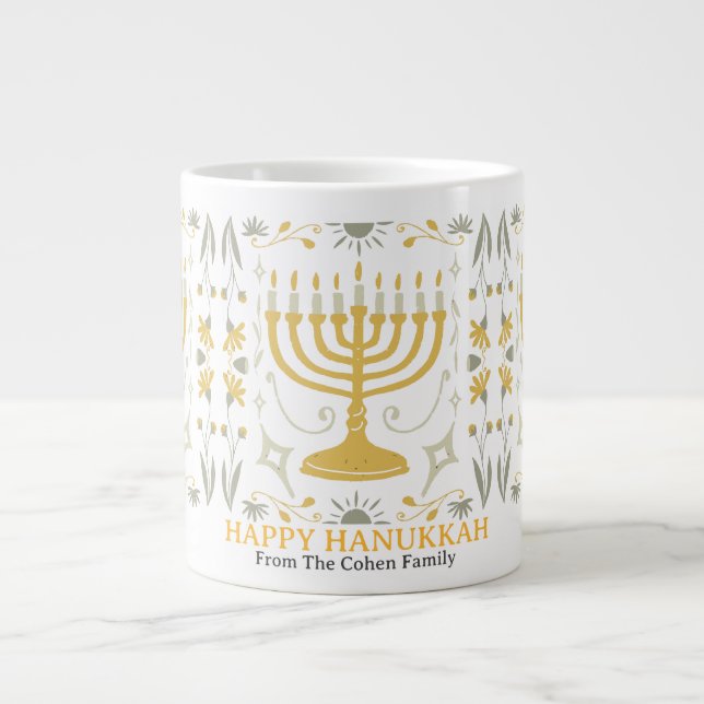 Kärlek och ljus | Enkel Lycklig Hanukkah-familj Jumbo Mugg (Framsidan)