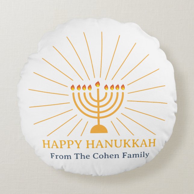 Kärlek och ljus | Enkel Lycklig Hanukkah-familj Rund Kudde (Framsidan)
