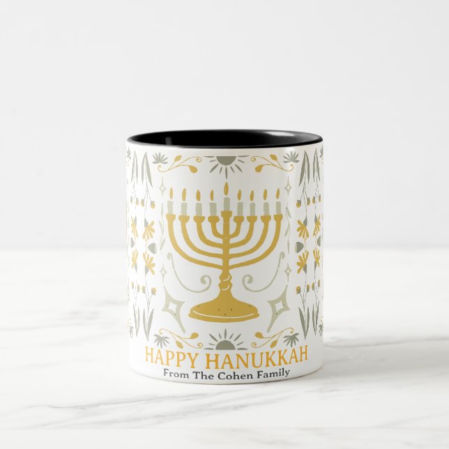 Kärlek och ljus | Enkel Lycklig Hanukkah-familj Två-Tonad Mugg (Center)