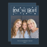 Kärlek och ljus | Foto och Stars Hanukkah Julkort<br><div class="desc">Det här enkla och snyggt Hanukkah-kortet har ett foto av din familj och ord "Kärlek och ljus" i trendig,  modern vit typografi,  med ett utspridande av matchande vita stjärnor.</div>