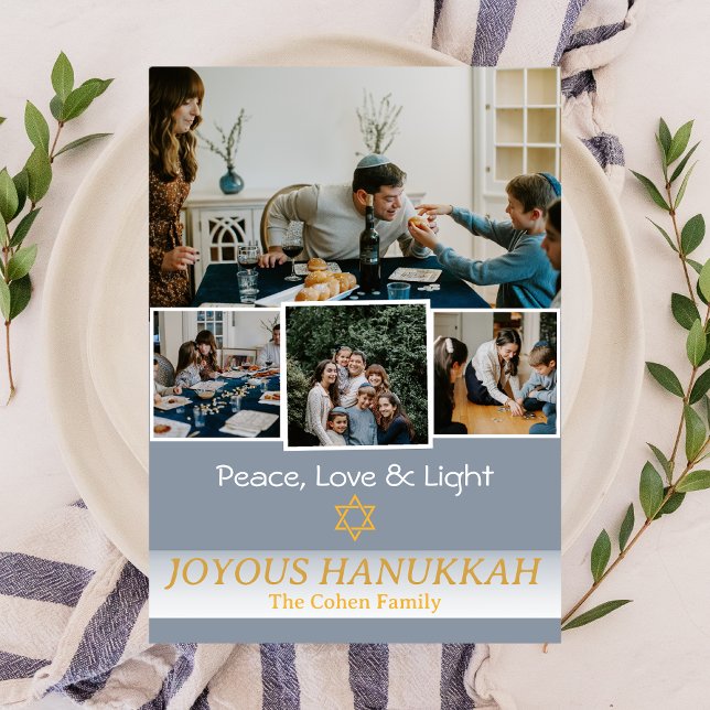 Kärlek och ljus | Fotokollage för familjen Hanukka Julkort (Skapare uppladdad)