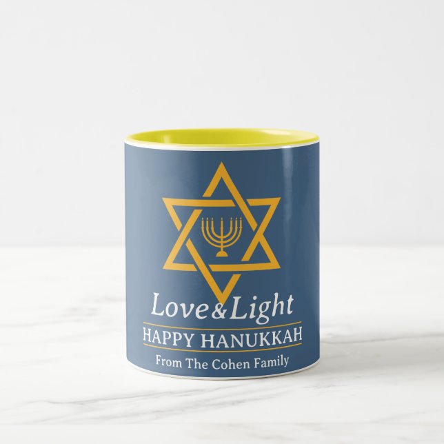 Kärlek och ljus | Fotokollage för familjen Hanukka Två-Tonad Mugg (Center)