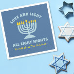 "Kärlek och ljus" judisk åtta natten i Hanukkah Pappersservett<br><div class="desc">Lägg till lite värme och tradition till dina Hanukah-sammankomster med de här "Kärlek och ljusa alla åtta nattens" blöjor. Dessa blöjor har en mjuk blå bakgrund, en ljus menorahillustration och anpassade namn-text, och är perfekter för familjedagare, julfester eller vilken natt som helst under festivalen i Ljus. Designad för att fira...</div>